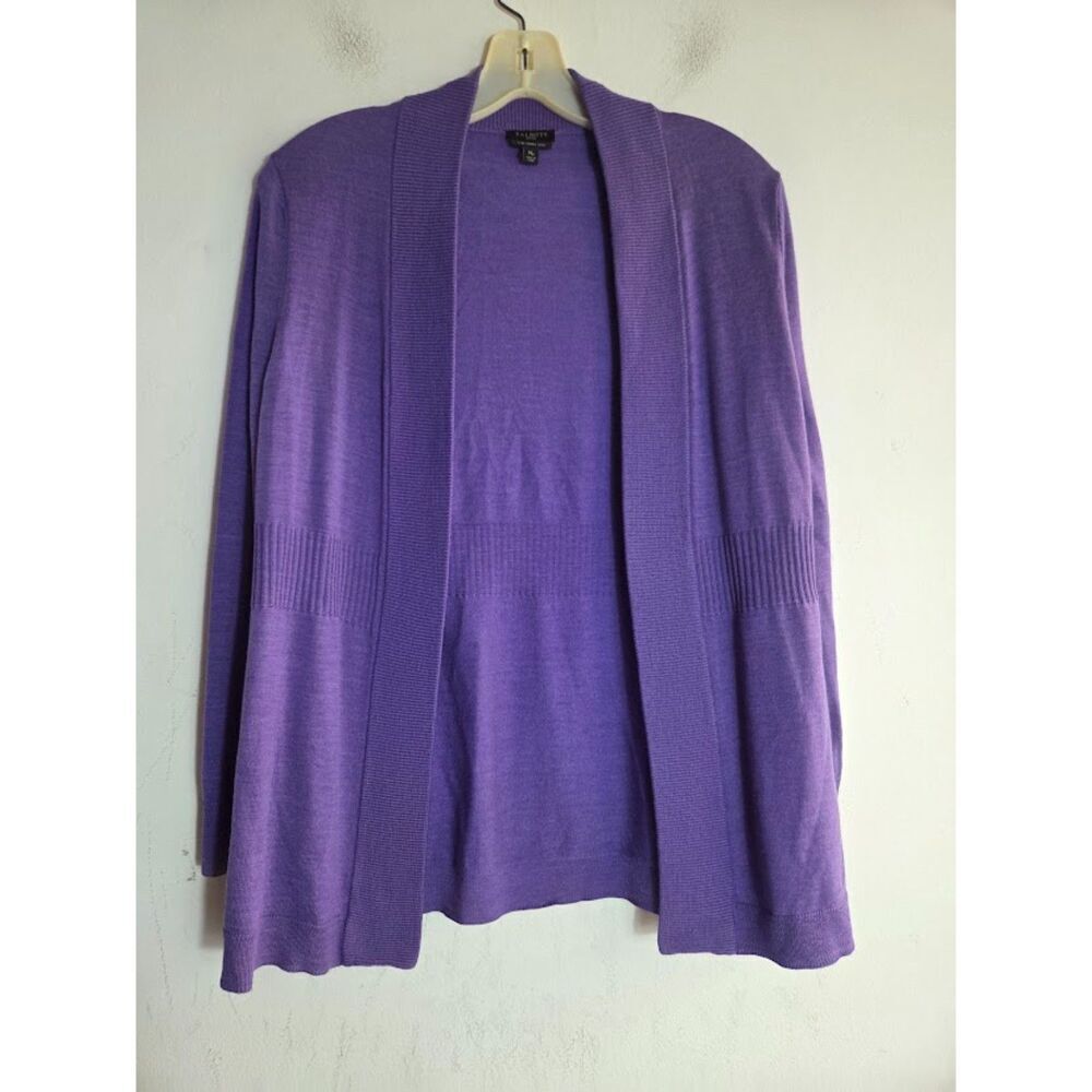 Talbots Lavender Purple 100% Pure Merino Wool Knit Open Cardigan Medium Petite